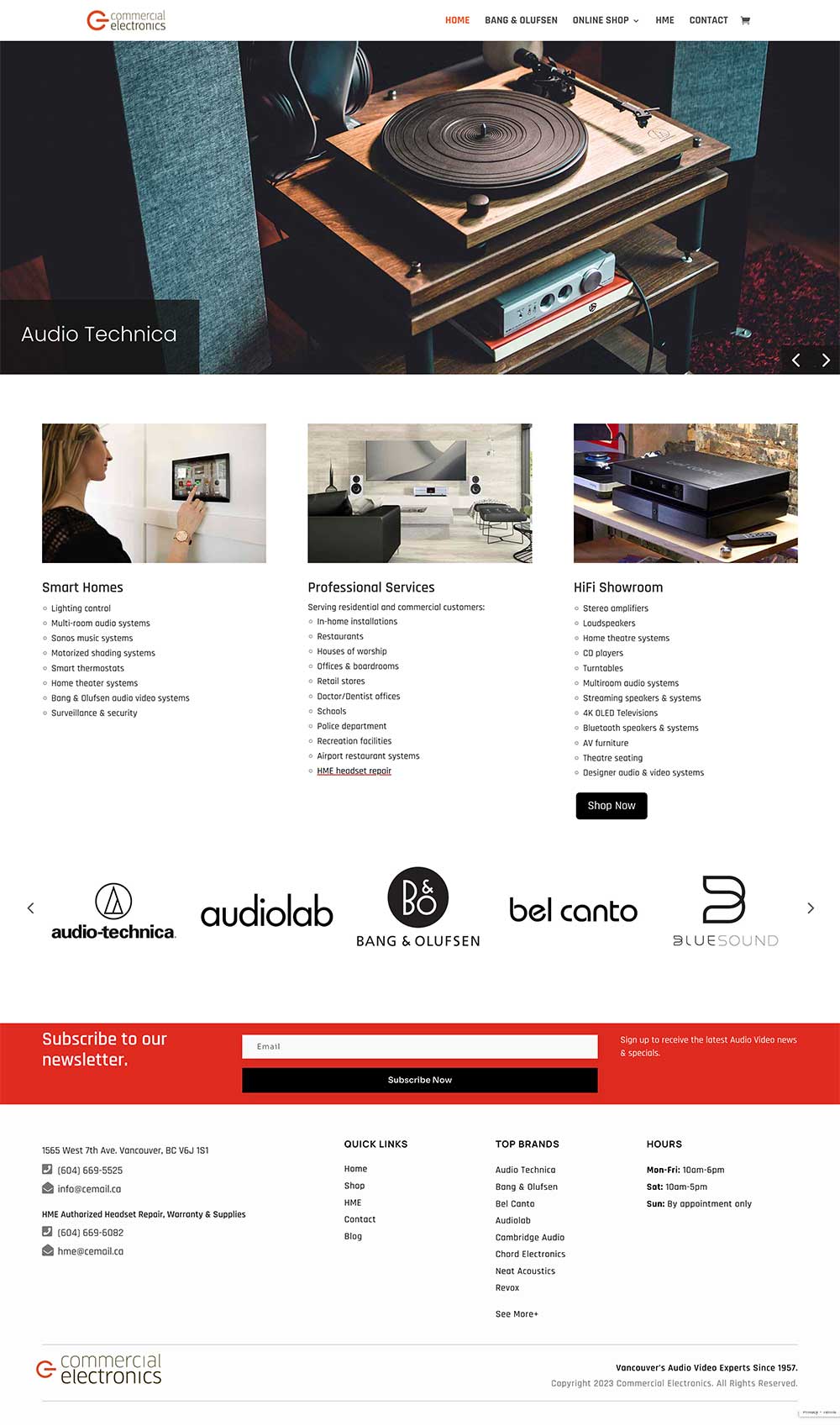 Screenshot of Commercial Electronics website