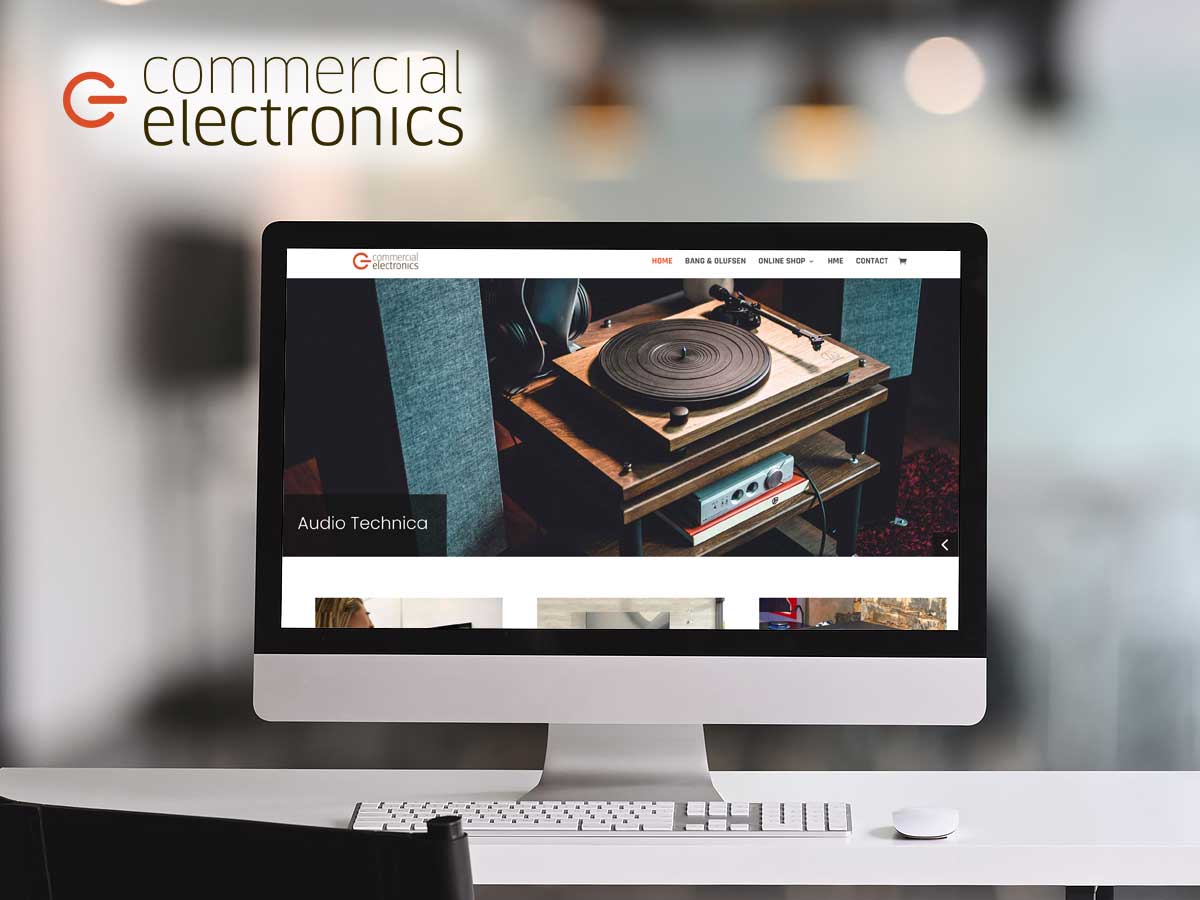 Commercial Electronics website on a desktop monitor
